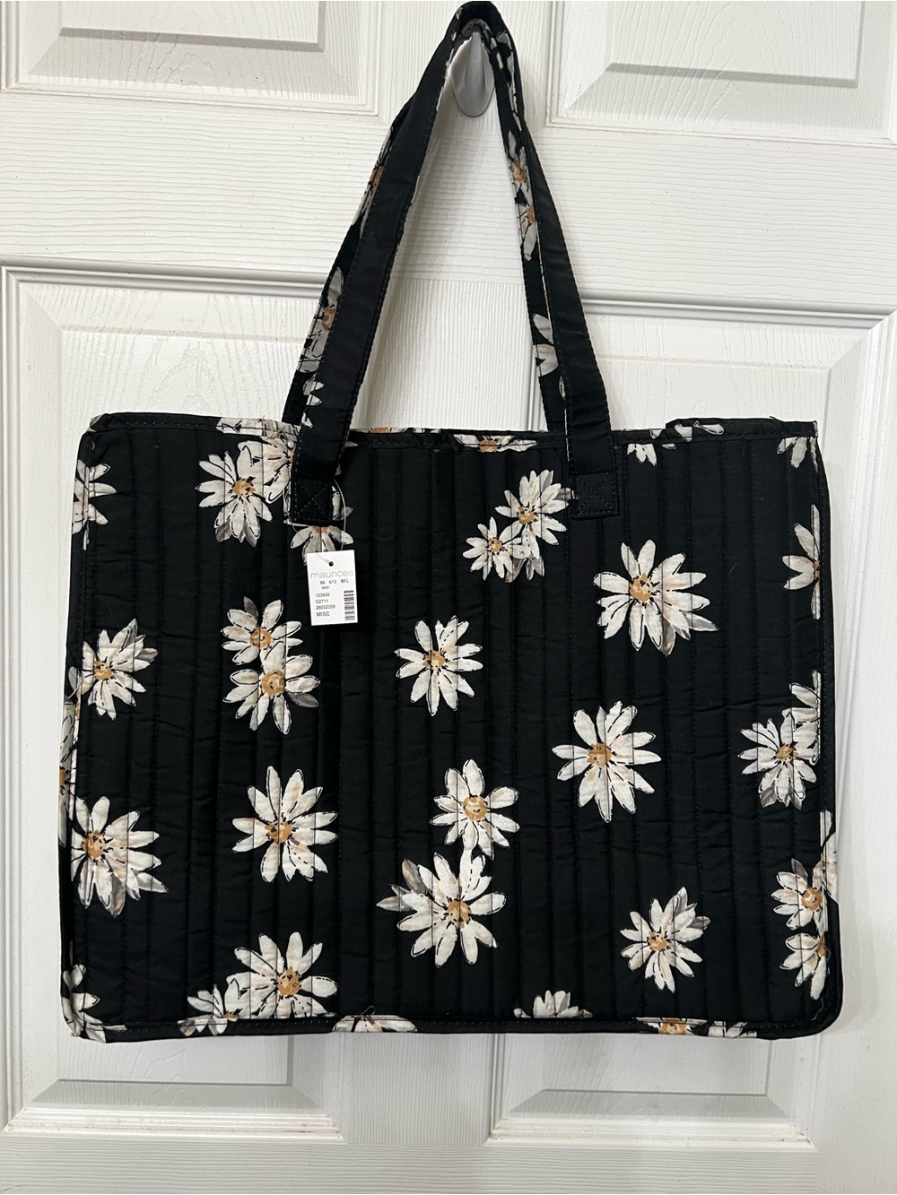 Black Daisy Quilted Tote Bag - Women